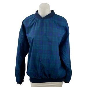 Turfer Women's Blue Plaid Check Long Sleeve Windbreaker Bomber Coat Jacket Sz M